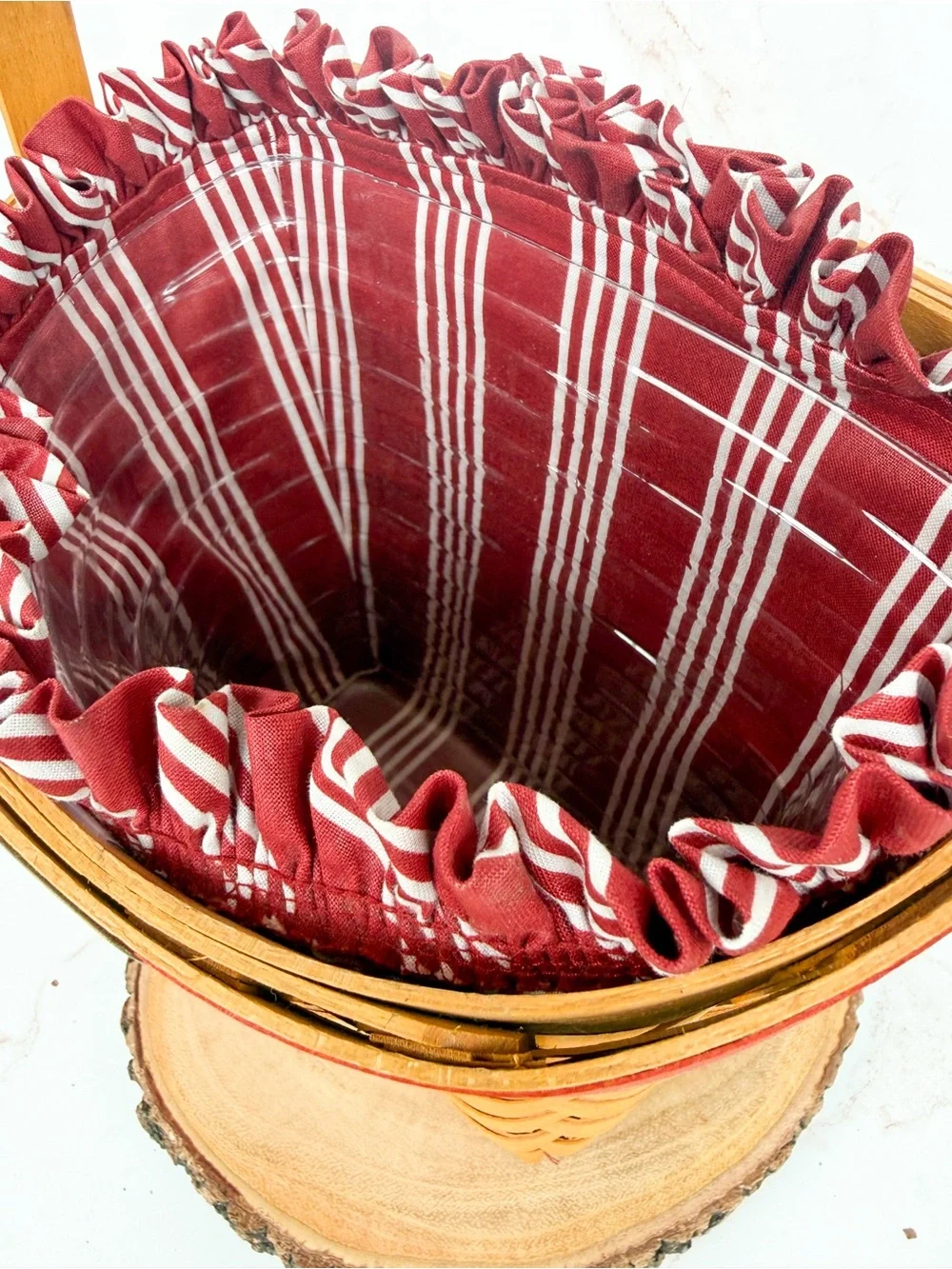Vintage Longaberger 1998 Glad Tidings Christmas Basket with Striped Fabric Liner